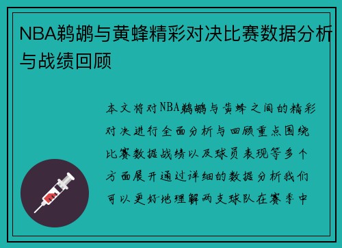 NBA鹈鹕与黄蜂精彩对决比赛数据分析与战绩回顾
